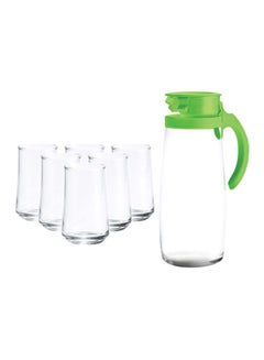 Buy 6-Piece Patio Hi Ball Water Glass Set With Pitcher Clear/Green Glasses 6x290, Jug (1660)ml in UAE
