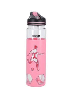 Buy Printed Plastic Water Bottle Pink/Black/Clear in UAE