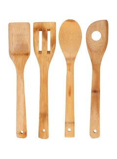 Buy 4-Piece Wooden Spatula Set Beige 4x14cm in UAE