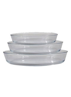 Buy 3-Piece Borosilicate Oval Glass Baking Tray Set Clear 1x1.6, 1x2.4, 1x3Liters in UAE