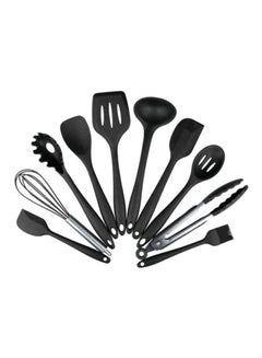 Buy 10-Piece Silica Gel Cooking Utensil Set Black/Silver in Saudi Arabia