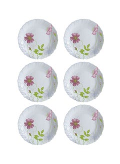 Buy 6-Piece Anemone Dessert Plates White/Green/Pink 19cm in UAE