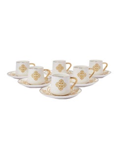 Buy 6-Piece Coffee Cups With Saucer White/Gold Cup 6x5, Saucer 6x(12x12)cm in UAE