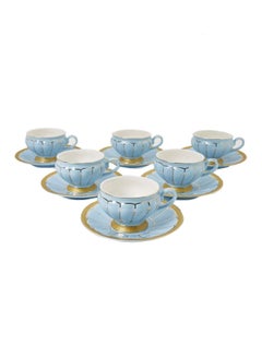 Buy 12-Piece Cup And Saucer Set Blue/Gold Cup (9x8), Saucer (15x15)cm in UAE