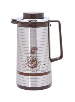 Buy Printed Steel Flask With Handle 1L Silver/Brown in Saudi Arabia