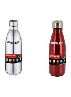 Buy 2-Piece Hot And Cold Vacuum Flask Set Silver/Red 2x0.75Liters in UAE