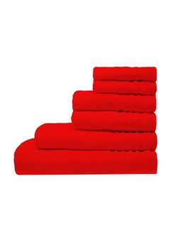 Buy 6-Piece 100% Cotton Smart Twist Towel Set Includes 1xLarge Bath Towel 90x150cm, 1xBath Towel 70x130 cm, 2xHand Towels 50x90 cm, 2xWash Towel 30x30 cm Red 70x130 ,50x90 ,30x30cm in Saudi Arabia