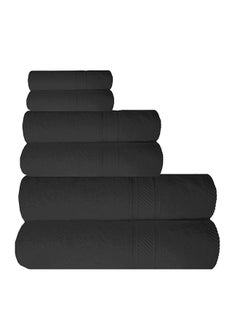 اشتري 6-Piece 100% Cotton 500 GSM Plush Towel Set Includes 2xBath Towels 70x140 cm, 2xHand Towels 40x60cm, 2xWash Towel Charcoal 70x140 ,40x60 ,30x30cm في الامارات