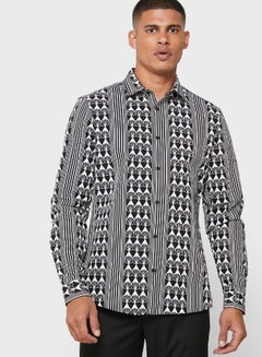 Buy Geo Stripe Collared Neck Shirt Multicolour in UAE