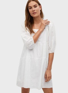 Buy Puff Sleeve Tiered Mini Dress White in UAE