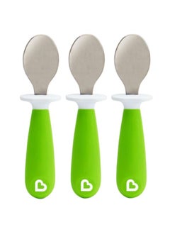 Buy Pack Of 3 Raise Toddler Spoons, 12+ M, Green/Silver in UAE