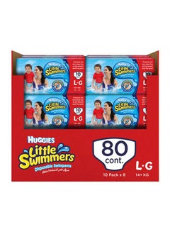 Buy Little Swimmer Disposable Swim Pants Diapers, 14+ Kg, 80 Count ( 8 x 10 Pack ) - Large, Easy Open Sides in UAE