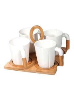 Buy 9 -Pieces Porcelain Coffee Set 300ML White/Beige in UAE
