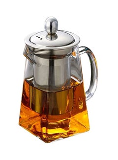 Buy 2-Piece Filtration Teapot With Cup Set Clear/SIlver 13x7x7.5cm in UAE