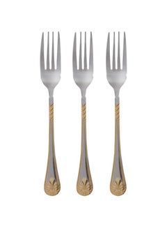 Buy 3-Piece Stainless Steel Fork Set Silver/Gold in UAE
