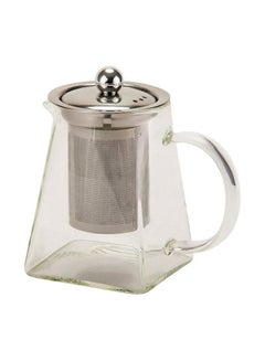 Buy Glass Tea Pot With Stainless Steel Strain Clear/Silver 500ml in UAE