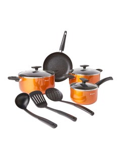 Buy 10-Piece Ultra Press Aluminium Non-Stick Cookware Set Includes 3x Nylon Tools, 1xFrypan 26cm, 1xSaucepan With Lid 16cm, 1x Casserole With Lid 24cm, 1x Casserole With Lid 26cm Orange/Black in UAE