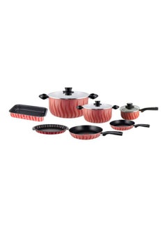 Buy 10-Piece Aluminium Cooking Set Red/Silver/Black in Saudi Arabia