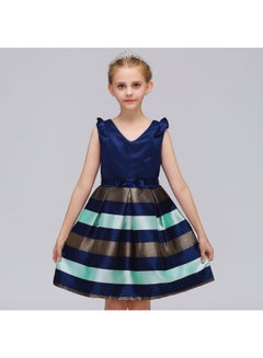 Buy V Neck Stripe Princess Dress Blue/Green/Gold in Saudi Arabia