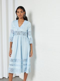 Buy Lace Panelled Dress Blue in Saudi Arabia