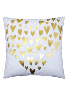 Buy Golden Heart Metallic Printed Cotton Blend White/Gold 45 x 45cm in UAE