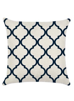 Buy Geometry Printed Cushion Cover Cotton Blend White/Blue 45 x 45cm in UAE