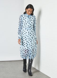 Buy Polka Dot Print Dress Blue in Saudi Arabia