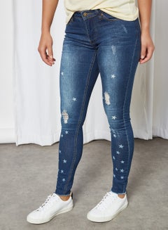 Buy Ripped Skinny Jeans Dark Blue Denim in Saudi Arabia