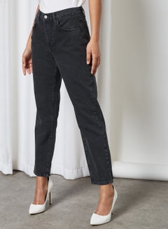 Buy High Waist Loose Jeans Black in UAE