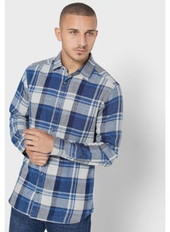 Buy Checked Regular Fit Shirt Blue/Grey/White in Saudi Arabia