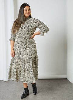 Buy Plus Size Flared Midi Dress Ecru in UAE