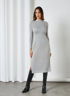 Buy High Neck Bodycon Dress Grey in Saudi Arabia