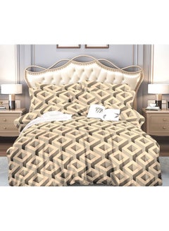 Buy 4 Piece Double Size Comforter Set Fabric Beige 220 x 240cm in UAE