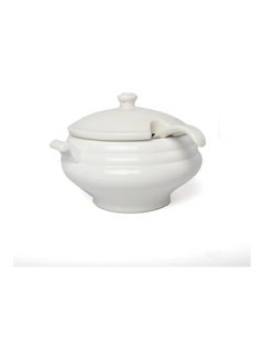 Buy Elegant Soup Bowl With Lid And A Spoon White 2200ml in Saudi Arabia