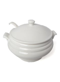 Buy Elegant Soup Bowl With Lid And A Spoon White 3300ml in Saudi Arabia