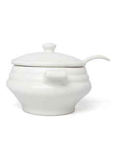 Buy Elegant  Soup Bowl With Lid And A Spoon White 1300ml in Saudi Arabia