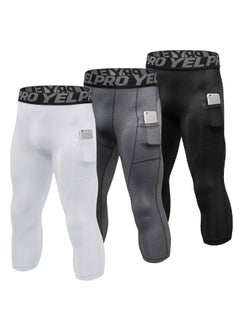 Buy 3-Piece High Waist Sport Leggings Set Black/Grey/White in Saudi Arabia