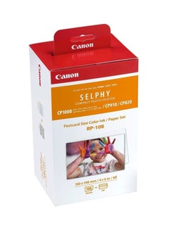 Buy SELPHY Compact Photo Printer Postcard Size Color Ink/Paper Set RP-108 in Saudi Arabia
