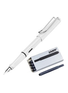 Buy Safari Fountain Pen With 5 Ink Cartridge White/Silver in UAE