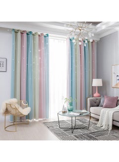 Buy 2 Piece Star Hollow Style Curtains Multicolour 95x53inch in UAE