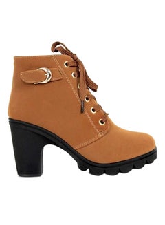 Buy Heeled Ankle Boots Brown in UAE