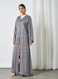 Buy Floral Embroidered Abaya Grey in Egypt