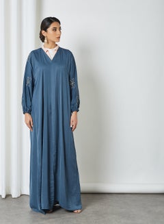 Buy Embroidered Cuff Sleeve Abaya Blue in Egypt