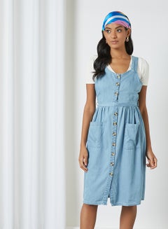 Buy Denim Button Down Dress Blue in Saudi Arabia