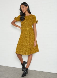 Buy Dash Print Tiered Dress Mustard in Saudi Arabia