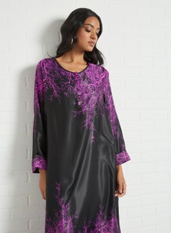 Buy Printed Button Placket Abaya Dress Black/Purple in Egypt