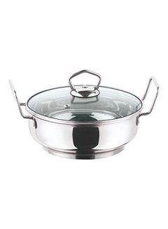 Buy Stainless Steel Kadai With Glass Lid Silver 26cm in Saudi Arabia