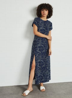 Buy Open Back Printed Dress Navy Flower in UAE