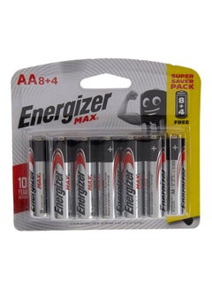 Buy 12-Piece Max AA Alkaline Batteries Silver/Black/Red in UAE