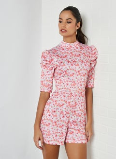 Buy Floral Puff Sleeve Romper Pink in Egypt